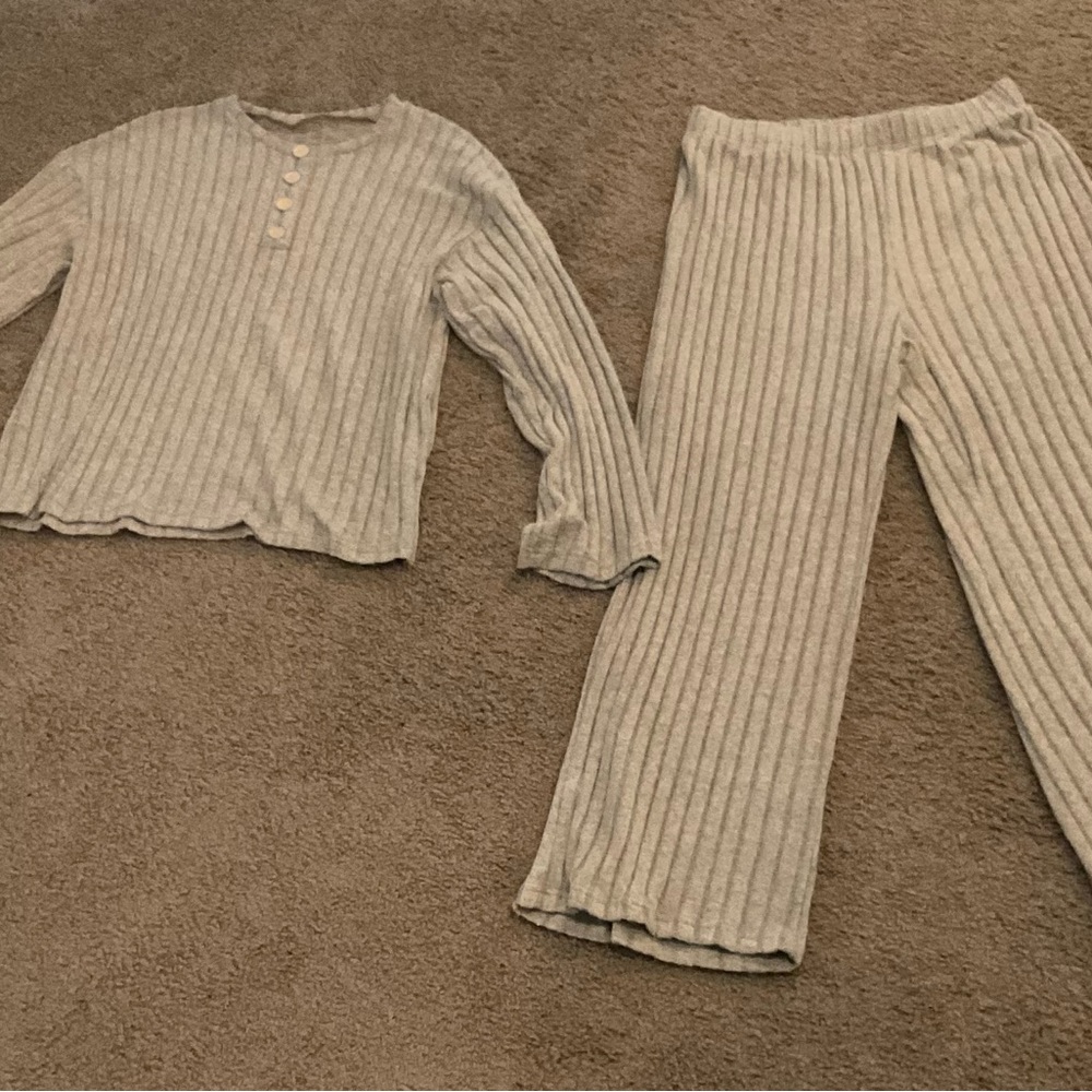 Women's Ribbed Pajama Set in Cream